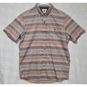 Vissla Mens Medium Shirt Short Sleeve Button Up Surf Striped Cali Prep Casual